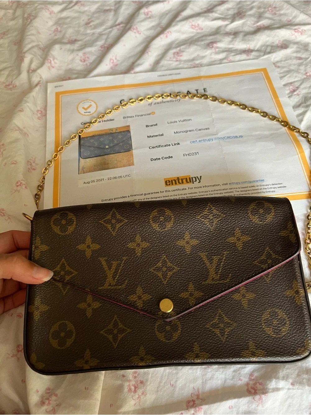 Louis Vuitton Monogram Canvas Chain Crossbody - Brown with Gold Chain
